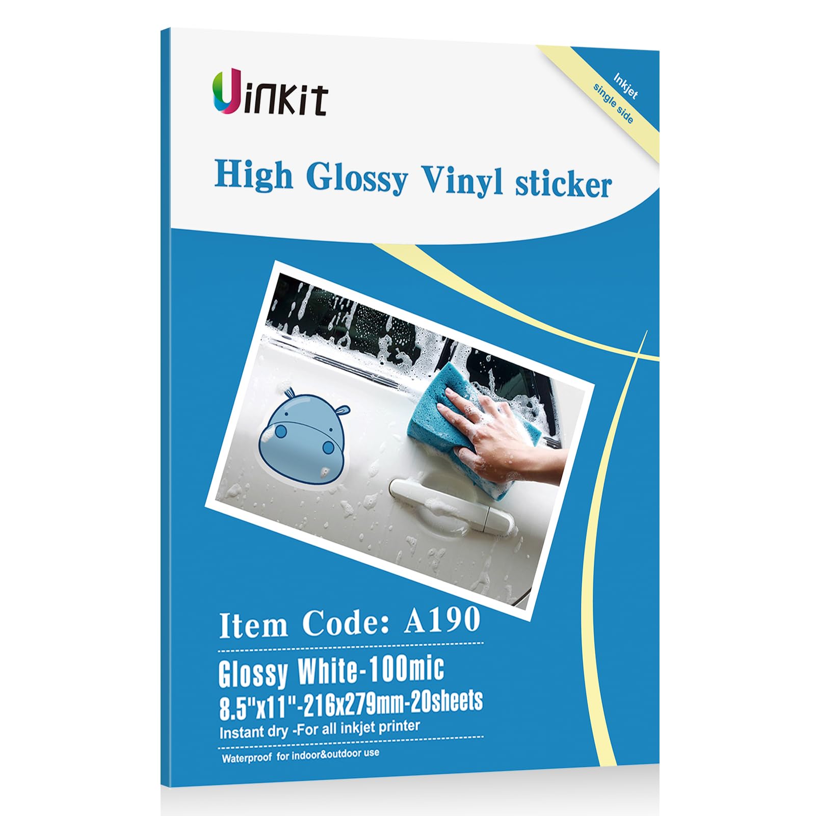 Premium Glossy Printable Vinyl Sticker Paper - Waterproof Quickly-Dries Strong-Adhesive 20 Sheets for Pet Photos & Kids Crafts, Tear-Resistant Decals (Letter Size 8.5"x11") for Inkjet Printers