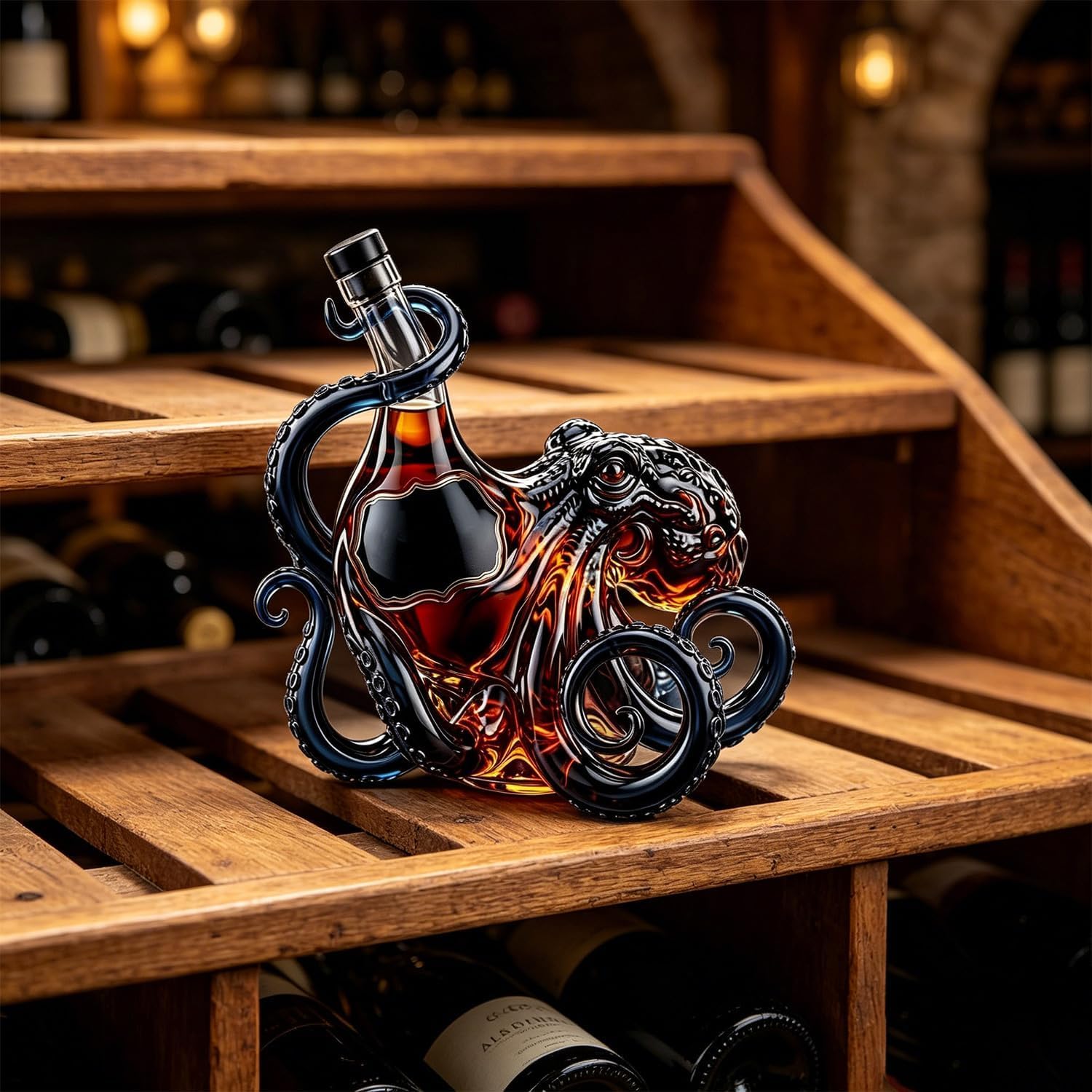 Kraken Bouteille en verre borosilicate 3D en forme de pieuvre de rhum Kraken 350 ml, carafe à décanter, sculpture de décoration marine nautique, décoration de bar, cadeau de collection pour homme et
