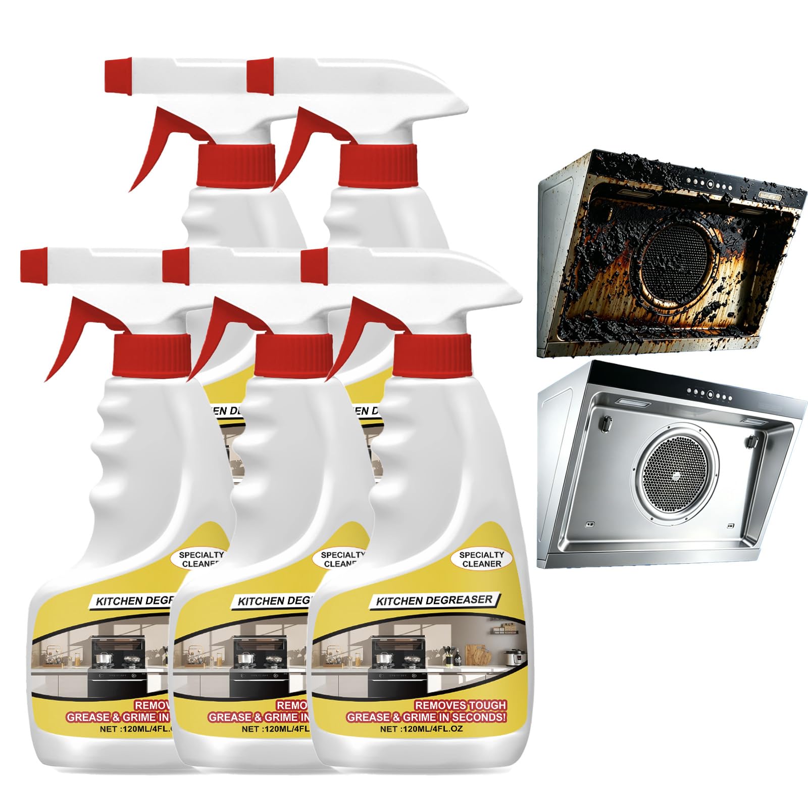 Potente sgrassatore e detergente da cucina, detergente ad azione rapida per grasso, olio e macchie dure, spray in schiuma sgrassante per tutti gli usi per pentole, padelle, piani di lavoro ed
