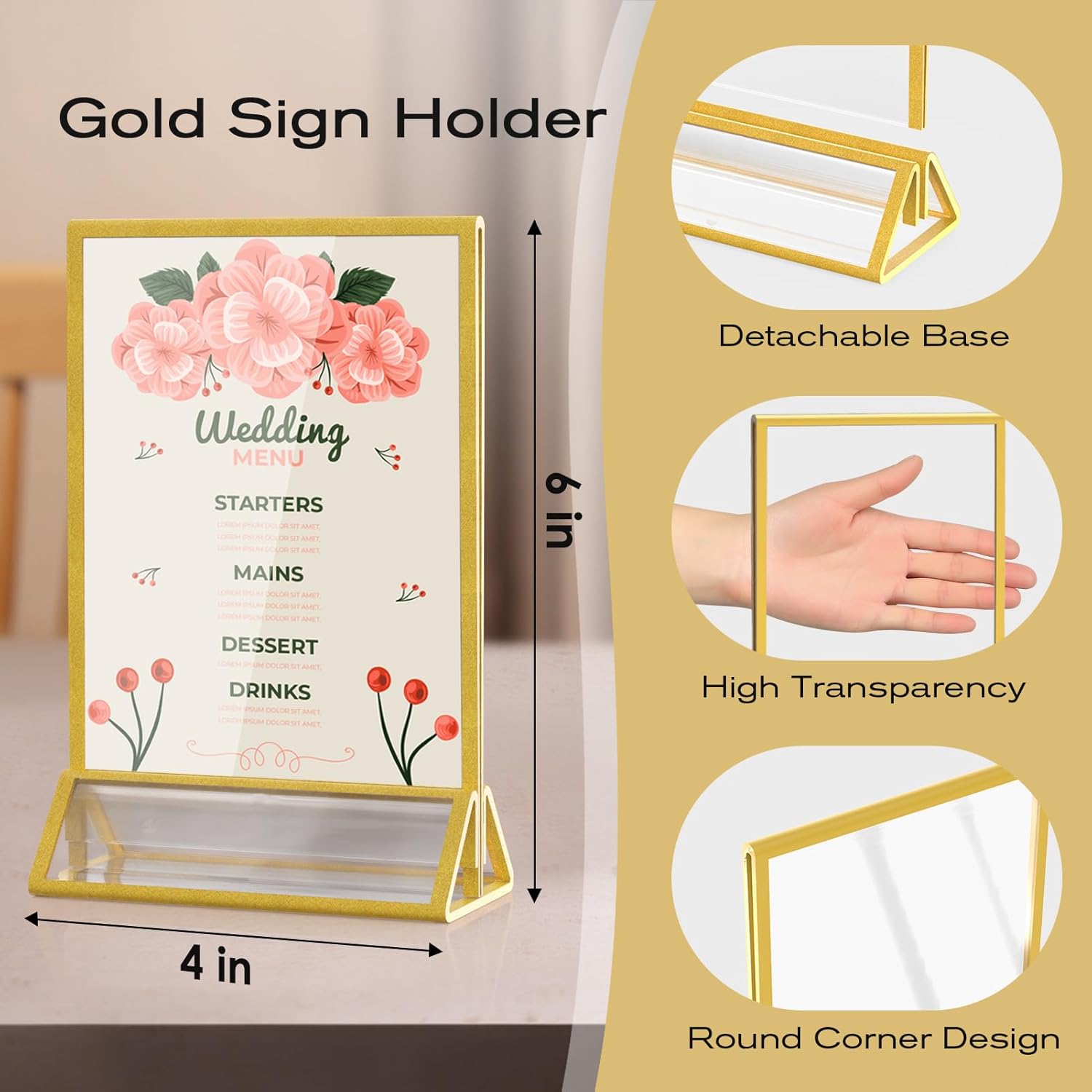 MaxGear 5x7 Gold Acrylic Sign Holder 12 Pack, Gold Table Number Holders, Mini Frames Double Sided Acrylic Picture Frames Photo Stand, Clear Menu Flyer Stand for Wedding, Home, Restaurant