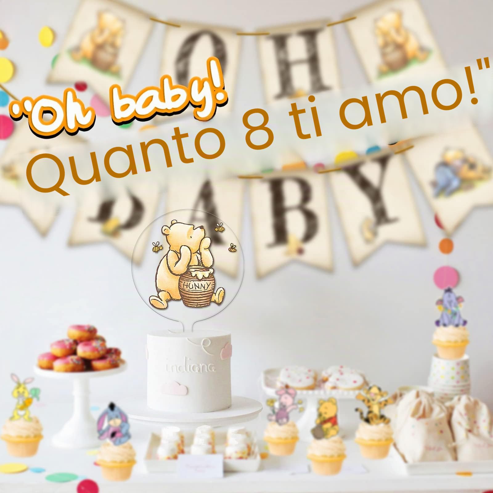 Winnie Cake Topper Welcome Baby Acrilico 12,7 cm Cake Toppers Cupcake Toppers Classic Baby Shower Decorazioni Winnie Compleanno Forniture