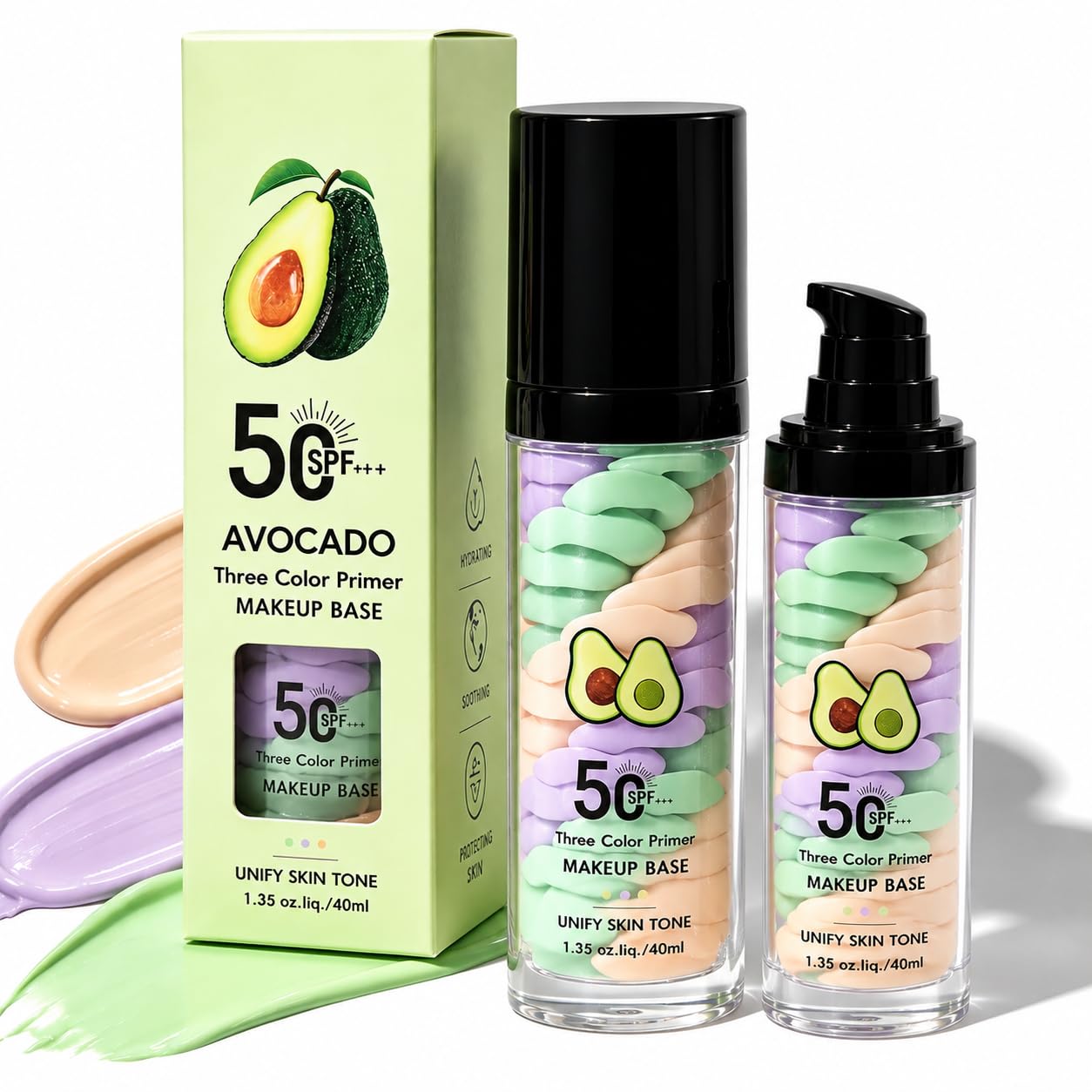4 In 1 Primer for Face Before Makeup with SPF 50, Avocado Sunscreen Isolation Cream, One Step Color Corrector Face Primer, Tinted Moisturizing Base, Oil Control & Moisturizing Skin Tone Correcting