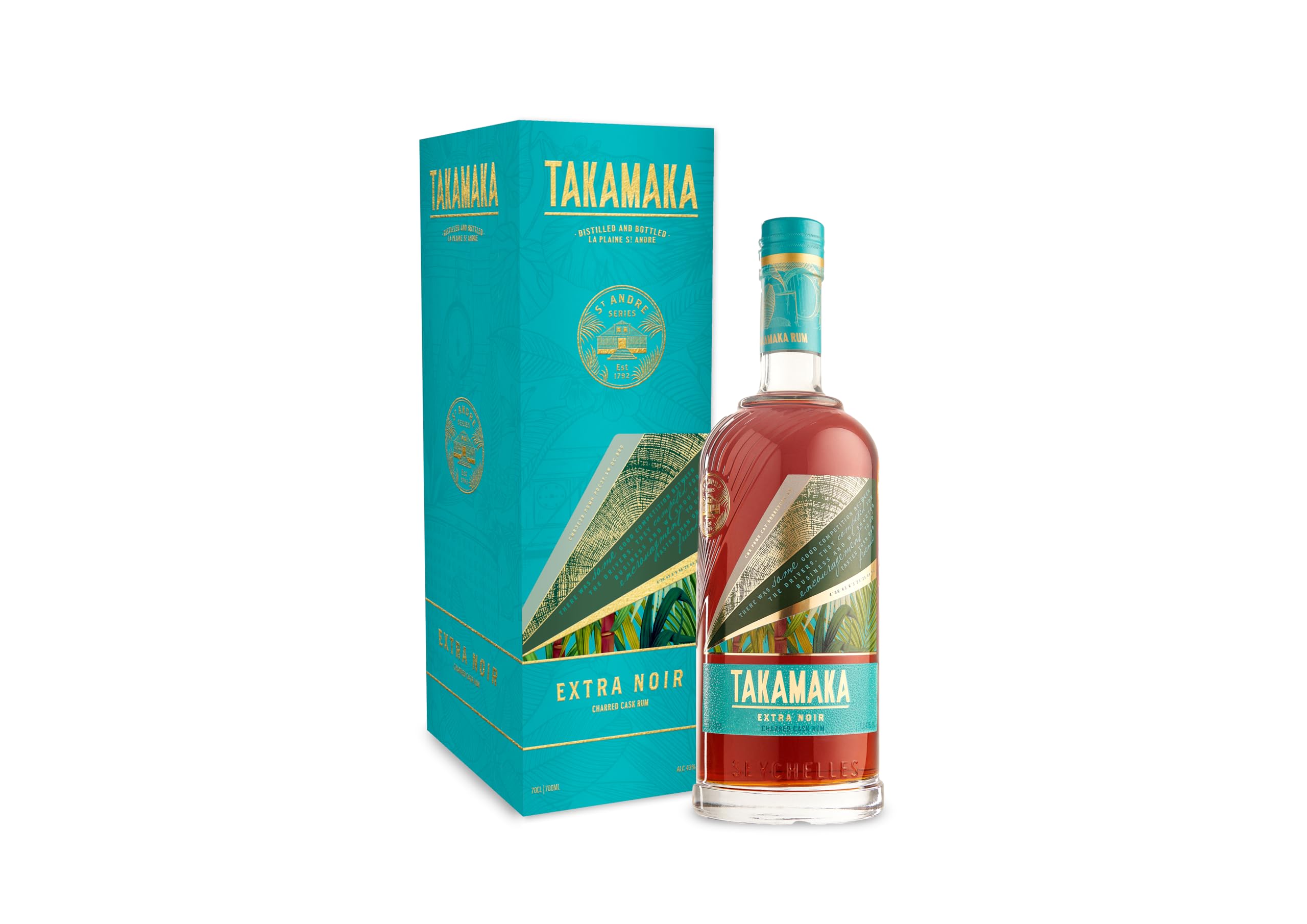 Takamaka Extra Noir Rum | 43% | 70cl | Dark Rum from the Seychelles | Notes of Vanilla, Mocha, Oak | Perfect Neat or in Cocktails