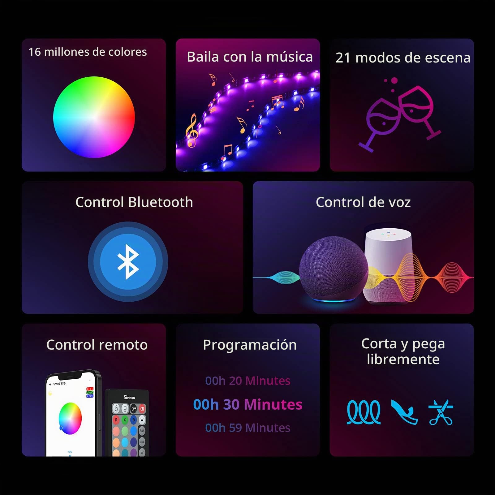 SONOFF L2 Tiras LED 5M,RGB Tira de Luces Inteligente Regulable, ,Control de Bluetooth, A Prueba de Agua IP65. Luces LED Habitacion Inteligente Funciona con Alexa, Google Asistente y App.