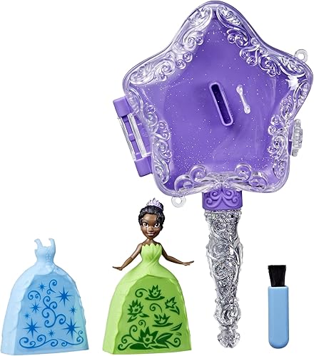Disney Princess Secret Styles Magic Glitter Wand Tiana - Juego de muñeca y varita, juguete de artes y manualidades para niños de 4 años en adelante