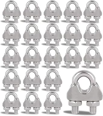 SHUESS 40 PCS Wire Rope Clamp, 1/4 Cable Clamps, 304 Stainless Steel M6 Wire Rope Cable Clip Clamp