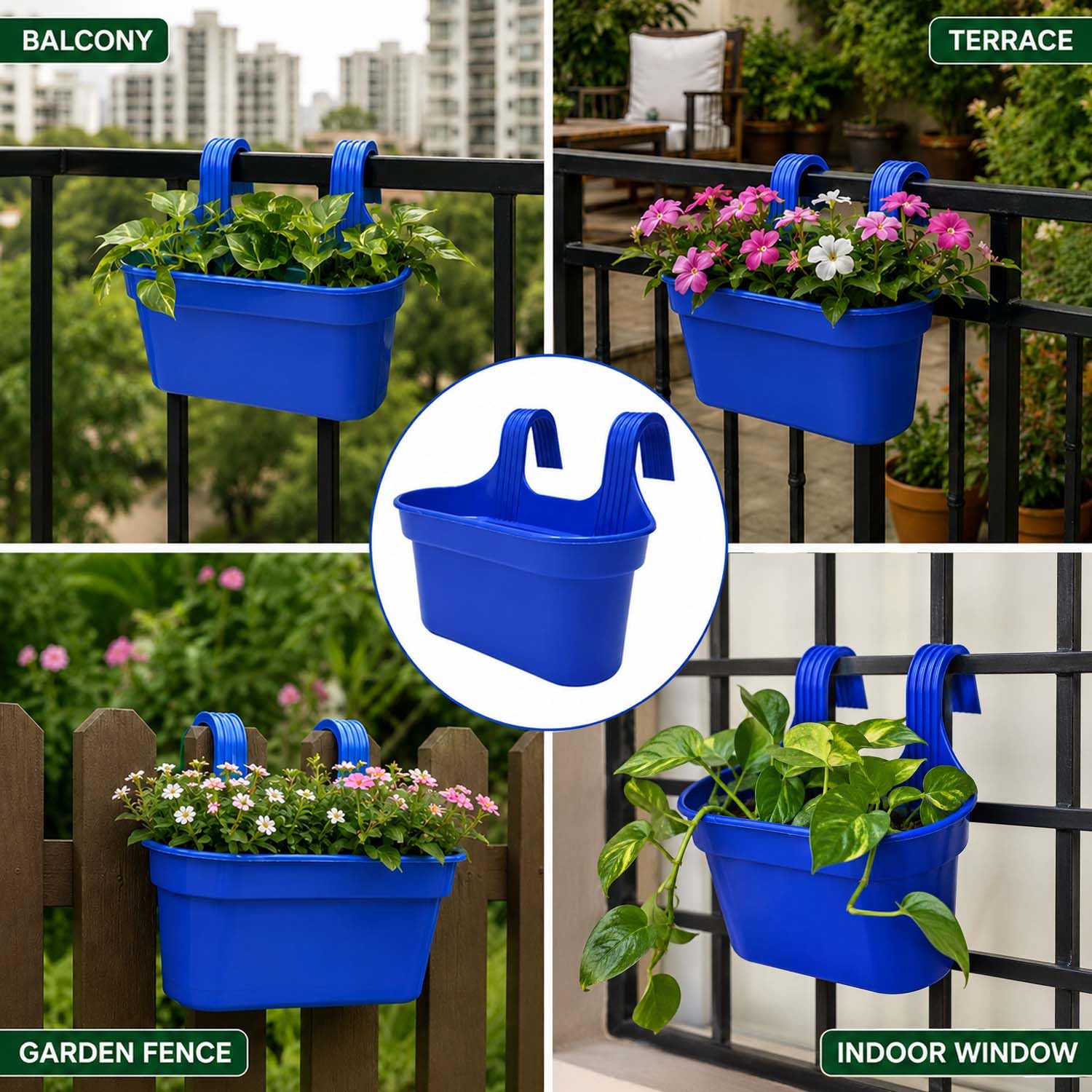 Go Hooked Railing Planters - 3 Hanging Flower Pots -7 Go Hooked Railing Planters - 3 Hanging Flower Pots -7
