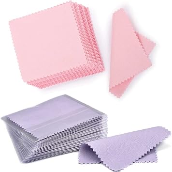 SEVENWELL 50pcs Pink Jewelry Cleaning Cloth and 50pcs Purple Polishing Cloth for Sterling Silver Gold Platinum Small Polish Cloth 8x8cm