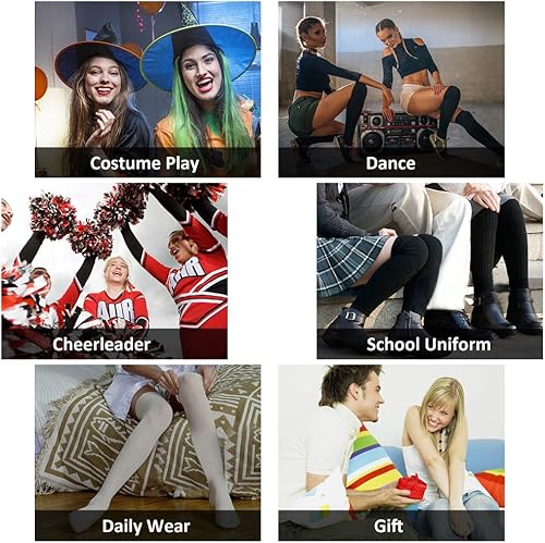 Miniatura 5 de Calcetines altos hasta el muslo, calcetines altos hasta la rodilla para mujer, calcetines coloridos de rayas sólidas extra largas para botas