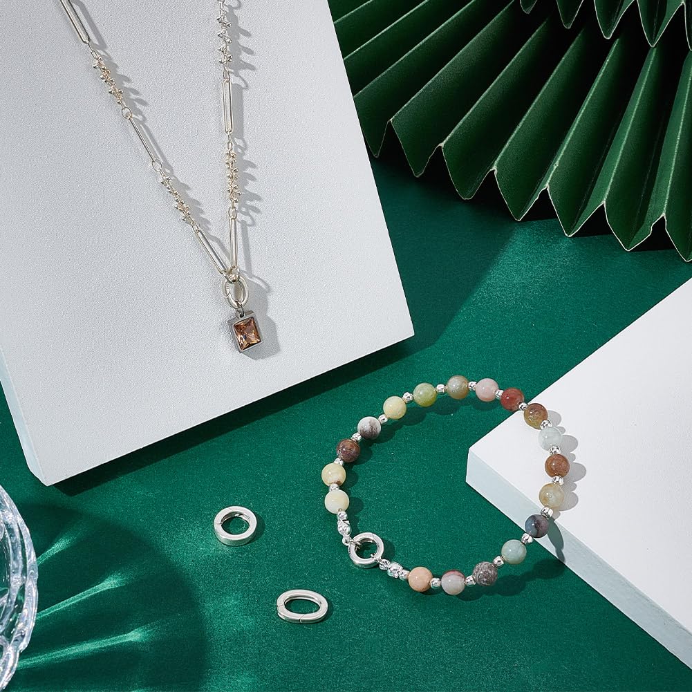 NBEADS 4 pz 4 Stili 925 Quelliusura A Molla In Argento Sterling, Ovali e Rotonde Anelli di quelliusura Connettori per Gioielli A Scatto per La Creazione di Gioielli Fai Da Te Collane Bracciali