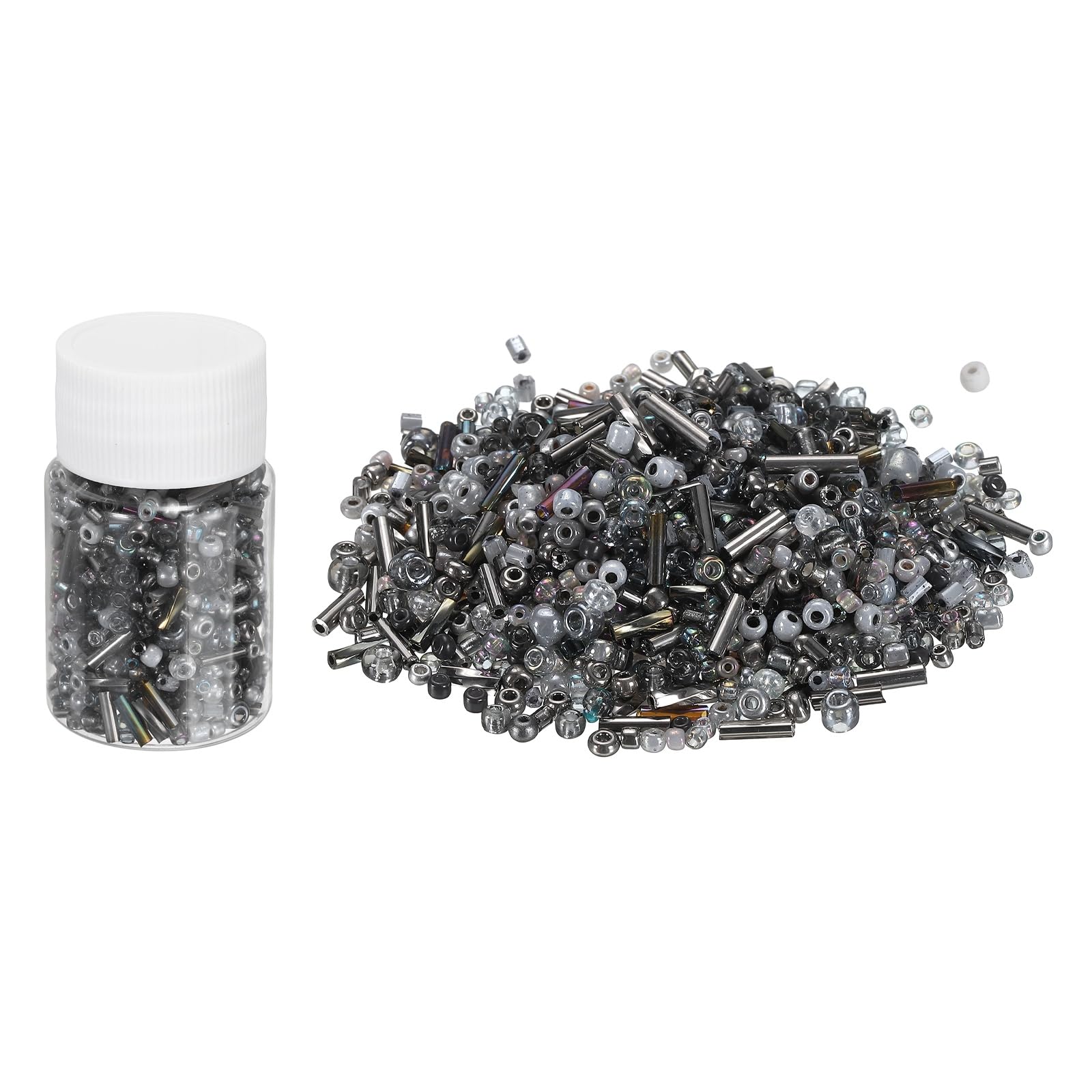 sourcing map 1200 Pcs Mixed Glass Seed Beads, 2-7mm Mini Loose Glass Bugle Beads for DIY Earrings, Necklaces, Bracelets, Jewelry Making, Gray