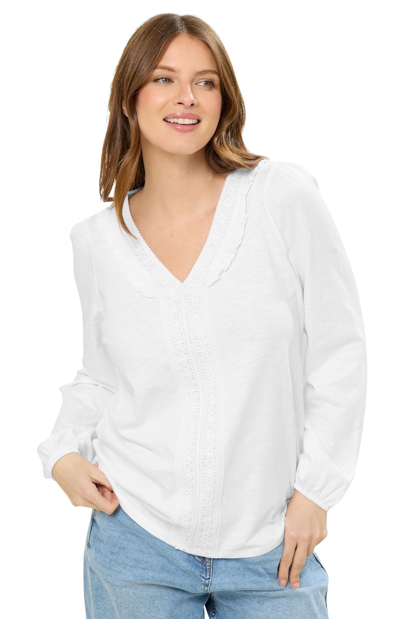 M&Co Frill Detail Cotton Blouse - Women's White