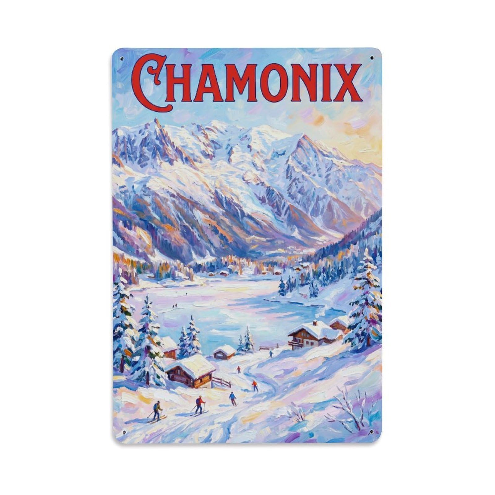 Olhnbad Style Mont Blanc Chamonix France Impressionist Alpine Travel Metal Tin Sign