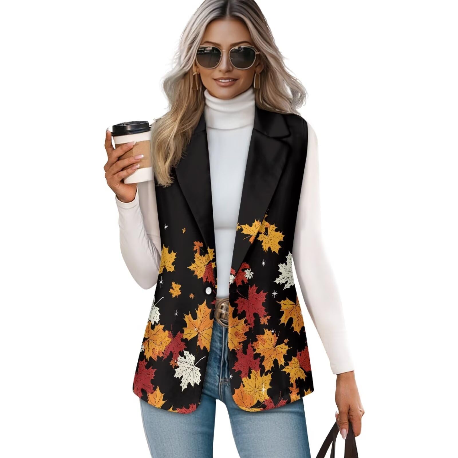 Fall Vests Outerwear for Women Lapel Collar One Button Suit Vest
