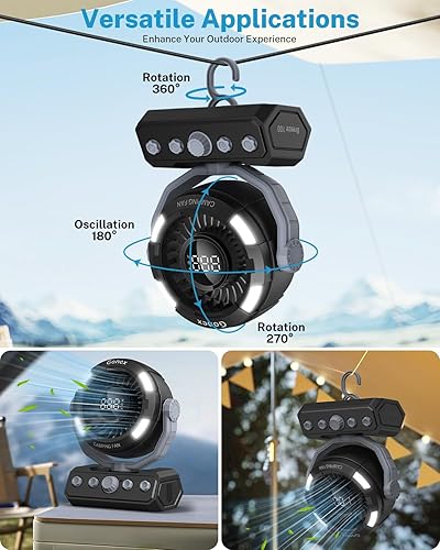Miniatura 4 de Gonex Ventilador de campamento, ventilador portátil de tienda de campaña recargable de 20000 mAh, ventilador de escritorio de control de velocidad