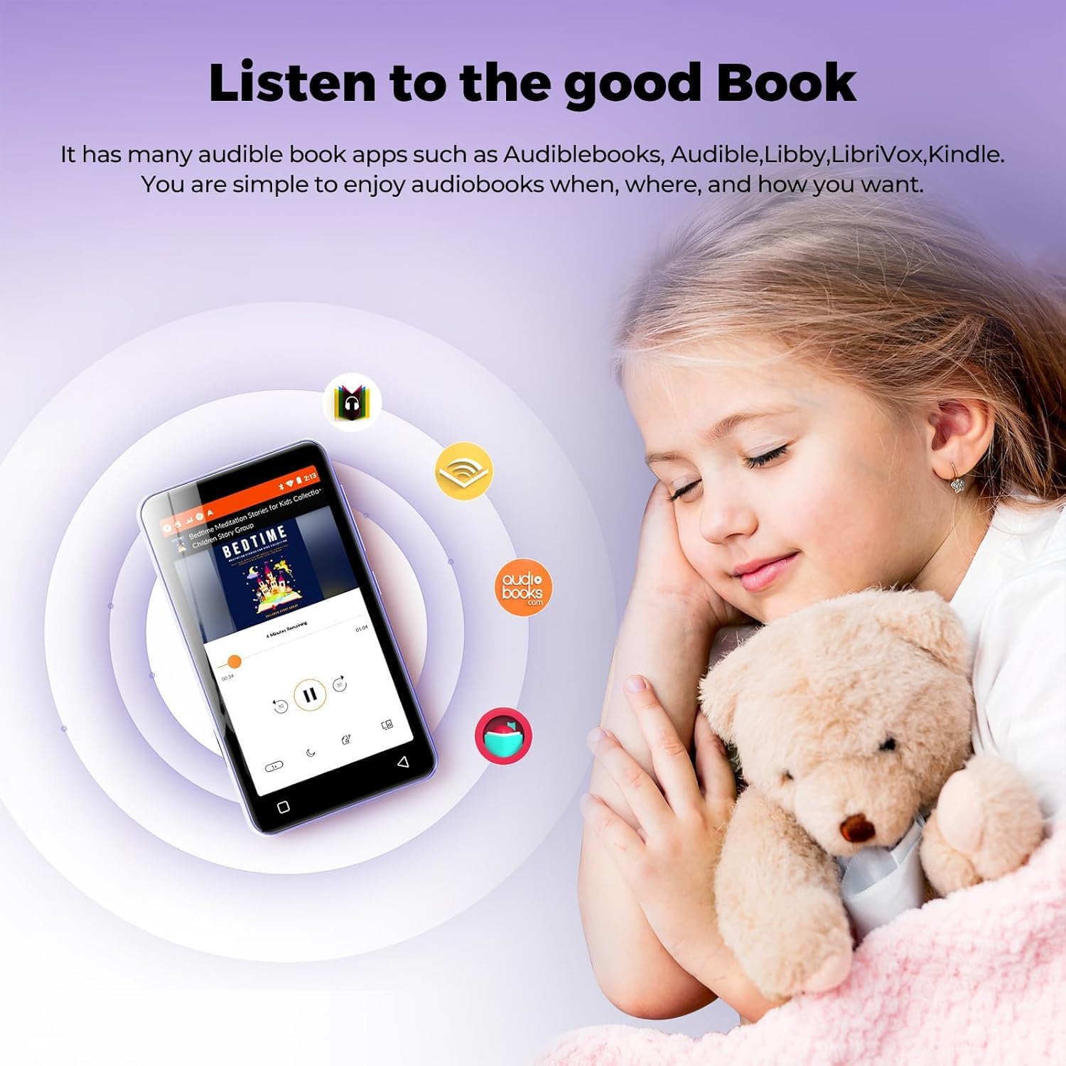 Reproductor de música Android con altavoz, hasta 1 TB (morado puro)