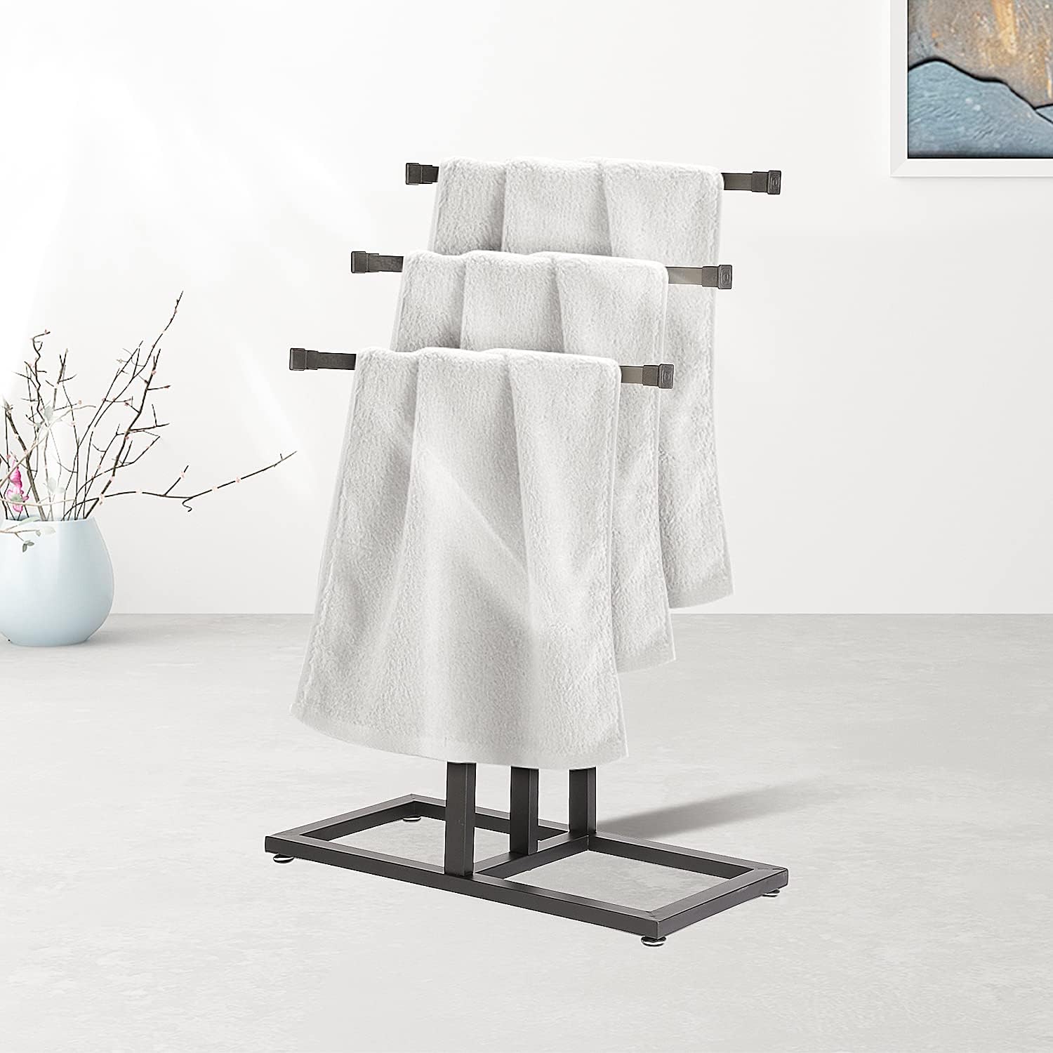 yeshine 3Tier Metal Towel Rack Modern Freestanding Towel Holder Black