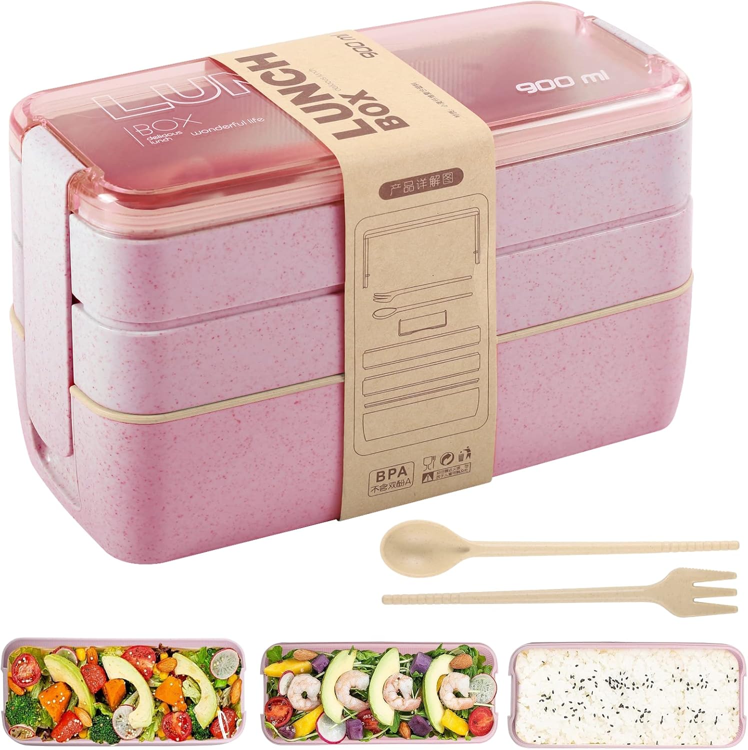 Bento Lunch Box 3in1 Compartments Lunch Containers, Bento Lunch Box