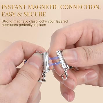 Necklace Layering Clasp, Silver Plated Magnetic Necklace Separator & Extender, Double & Triple Chain Closure for Layered Necklaces, 2-Pack (Silver)