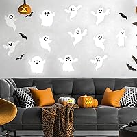 Vista 3 de 21 calcomanías 3D de fantasmas lindos – Calcomanías reutilizables autoadhesivas de pared de fantasma blanco – Suministros de fiesta de Halloween
