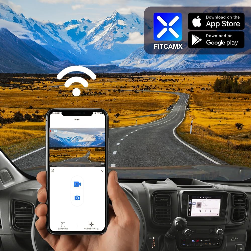 Fitcamx 4K Dash Cam Suitable for Ram ProMaster & ProMaster EV 2024-2025 Tradesman SLT 1500 2500 3500 (HD2-D2200), OEM Look, UHD 2160P Video, WiFi & APP, Loop Recording G-Sensor, Plug & Play, 64GB Card