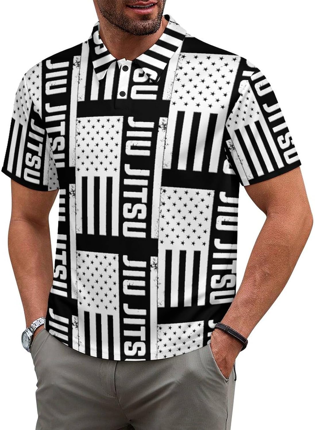 Jiu Jitsu U.S.A. Flag Mens Polo Shirt Short Sleeve Top Tee Casual T-Shirt