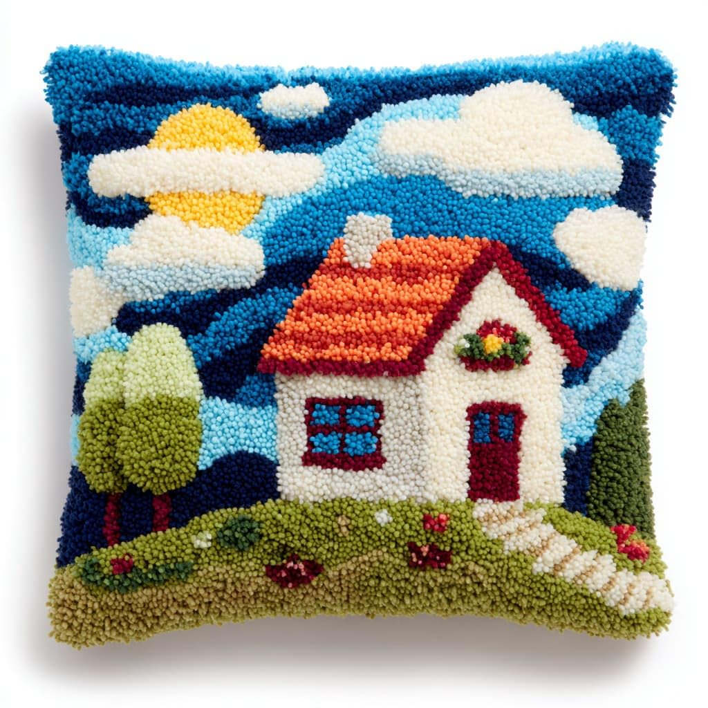 Henypt Latch Hook Kits-G Latch Hook Pillow Case Kits, Country Cottage