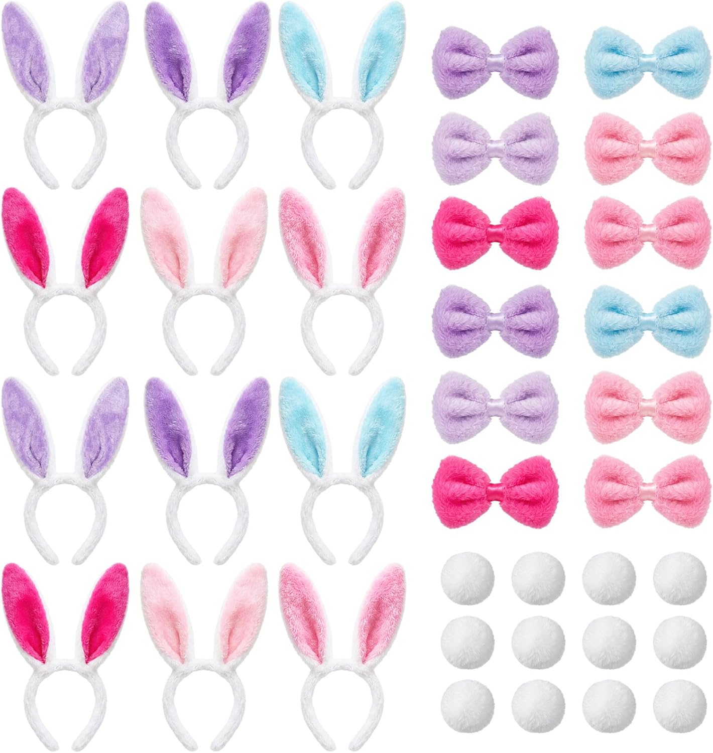 Chuangdi Bunny Costume Set, Rabbit Ears Headbands Bows Ties and Tails Costume for Halloween Party Favors Cosplay(Laser Color,36 Pcs)
