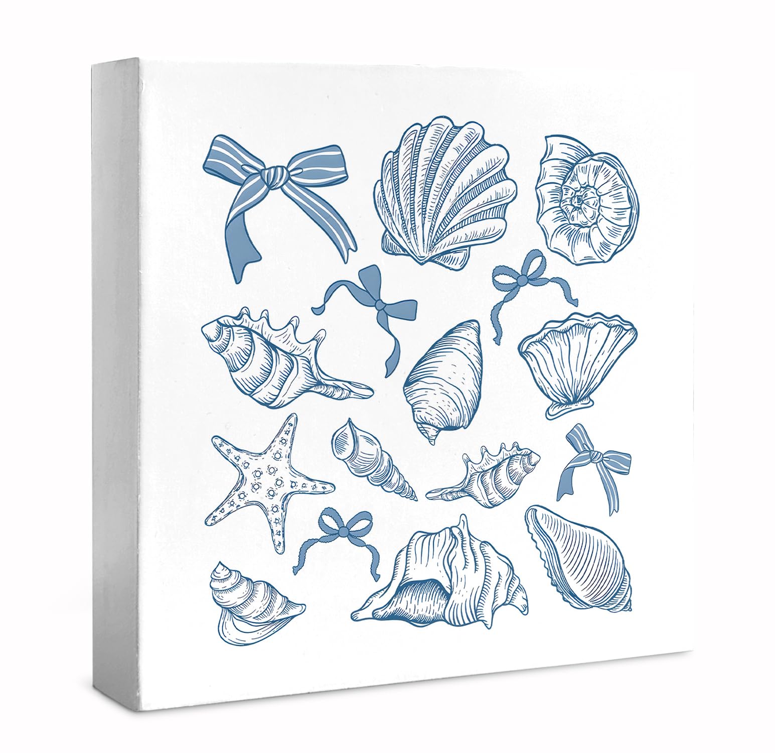 WXHUM Preppy Coastal Blue Bow Seashell Beachy Room Decor for Teen Girls Dorm College, Trendy Beach Sign for Coastal Room Decor, Coquette Seashell