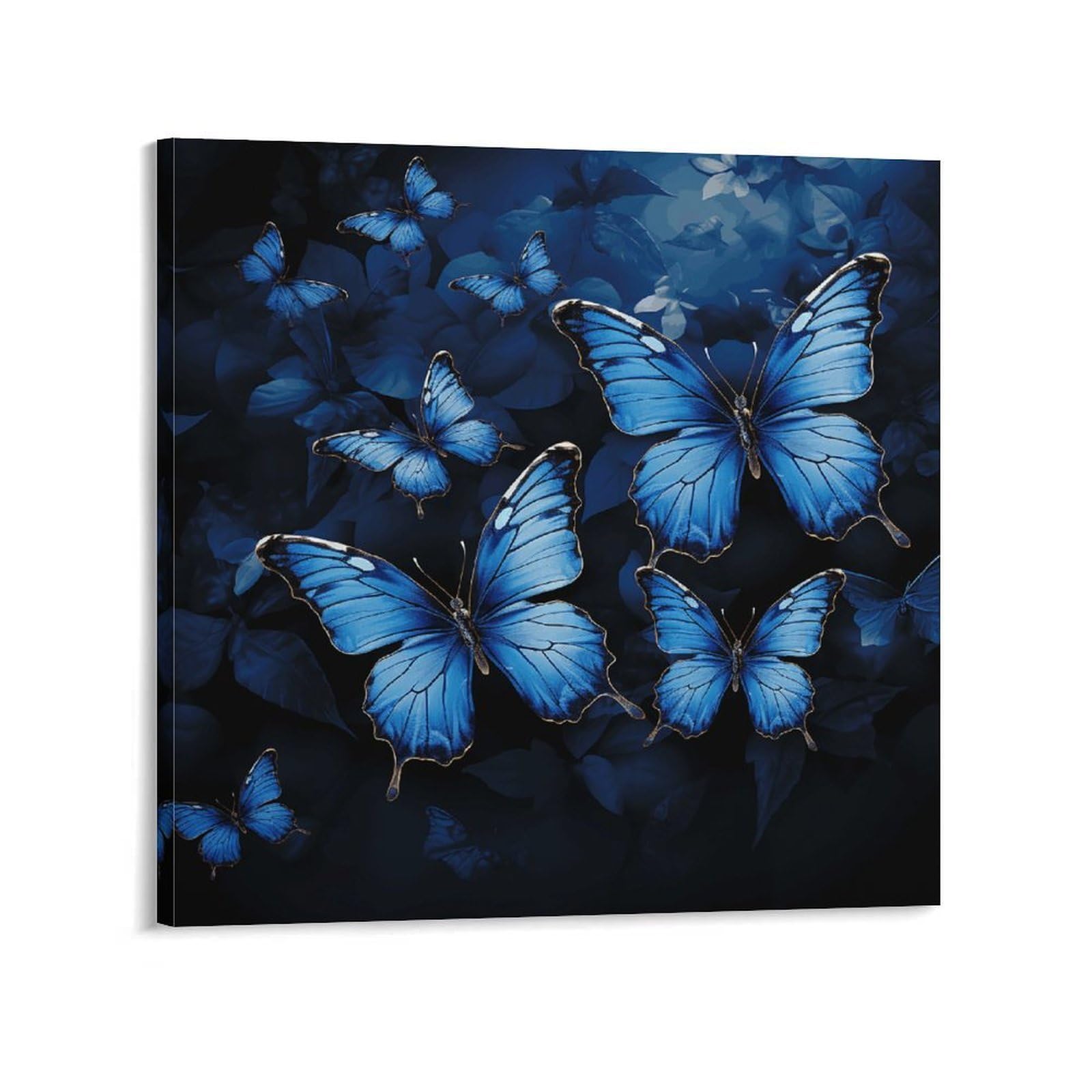 KLOPH Dark Blue Butterflies Canvas Wall Art for Living Room 08x8inch Modern Artwork Painting for Bathroom Hanging Canvas Prints Aesthetic Wallart for Bedroom Kitchen Office Wall Decor