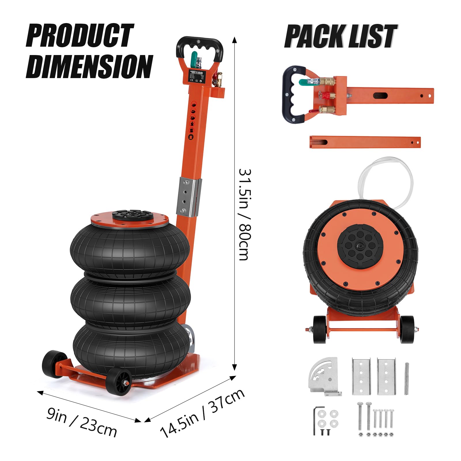 Bonnlo Cric Pneumatique 3 Tonnes, Cric de Levage Plage 135-400 mm avec Poignée, Levage Rapide pour Voiture, SUV, Atelier et Garage (Orange)