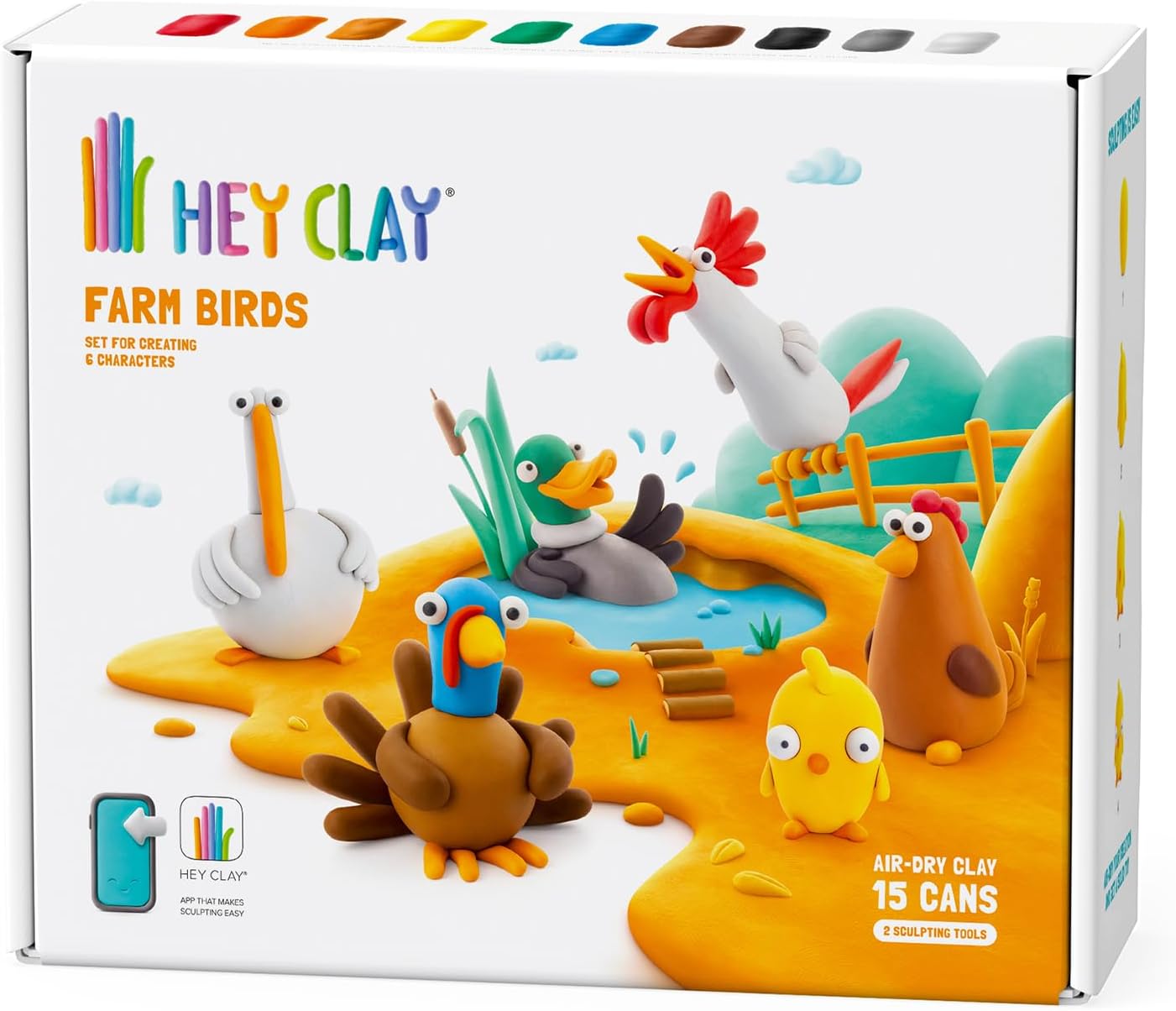 HEY CLAY Farm Birds Set Colourful Modeling Air Dry Clay for Kids