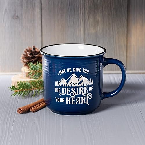 Miniatura 4 de Christian Art Gifts Taza de cerámica azul oscuro para hombres y mujeres  Desires of Your Heart  Salmo 204 versículo bíblico inspirador, 13 onzas