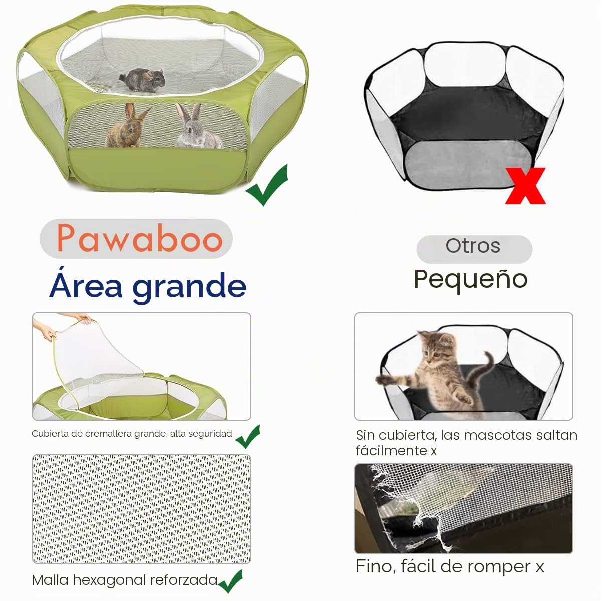 Pawaboo Valla de Animales Portátil de Oxford, Parque de Animales Plegable con Tres Varillas Metálicas y Amplia Abertura para Erizos Ardillas Gatos Dragón y Conejos - Verde de Aguacate