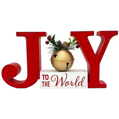 Christmas Decorations for Home Red JOY Bell Decor Farmhouse Wooden