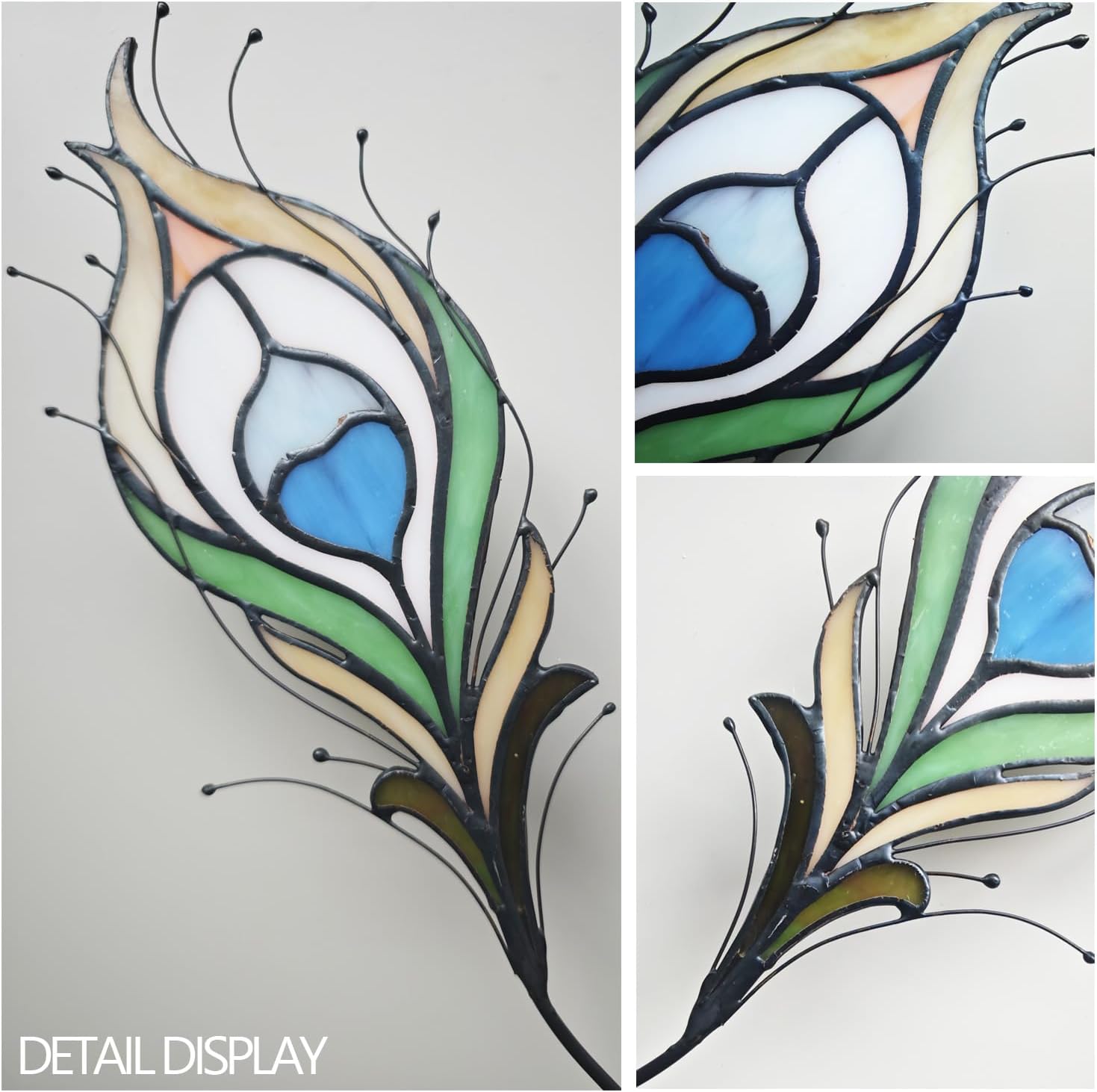 Stained Glass Feather Sun Catcher - Handmade Office Desk Decorations, for Mom, Window Decorations for Home Décor