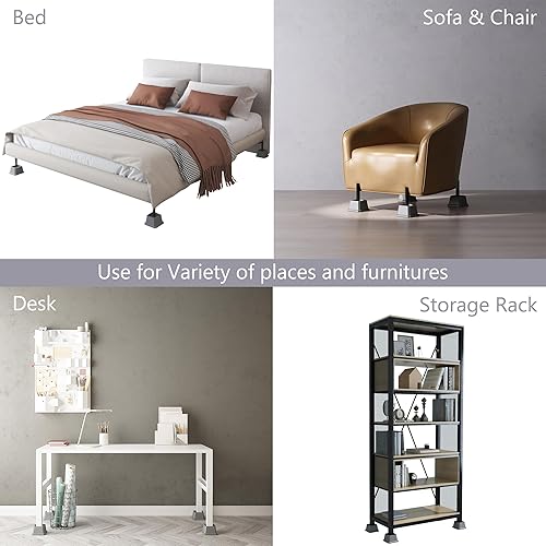 Miniatura 3 de Napnapday Elevadores de cama de 2 pulgadas, elevadores de muebles de cama resistentes, elevadores de 1,500 libras para sofá y mesa, juego de 4, gris