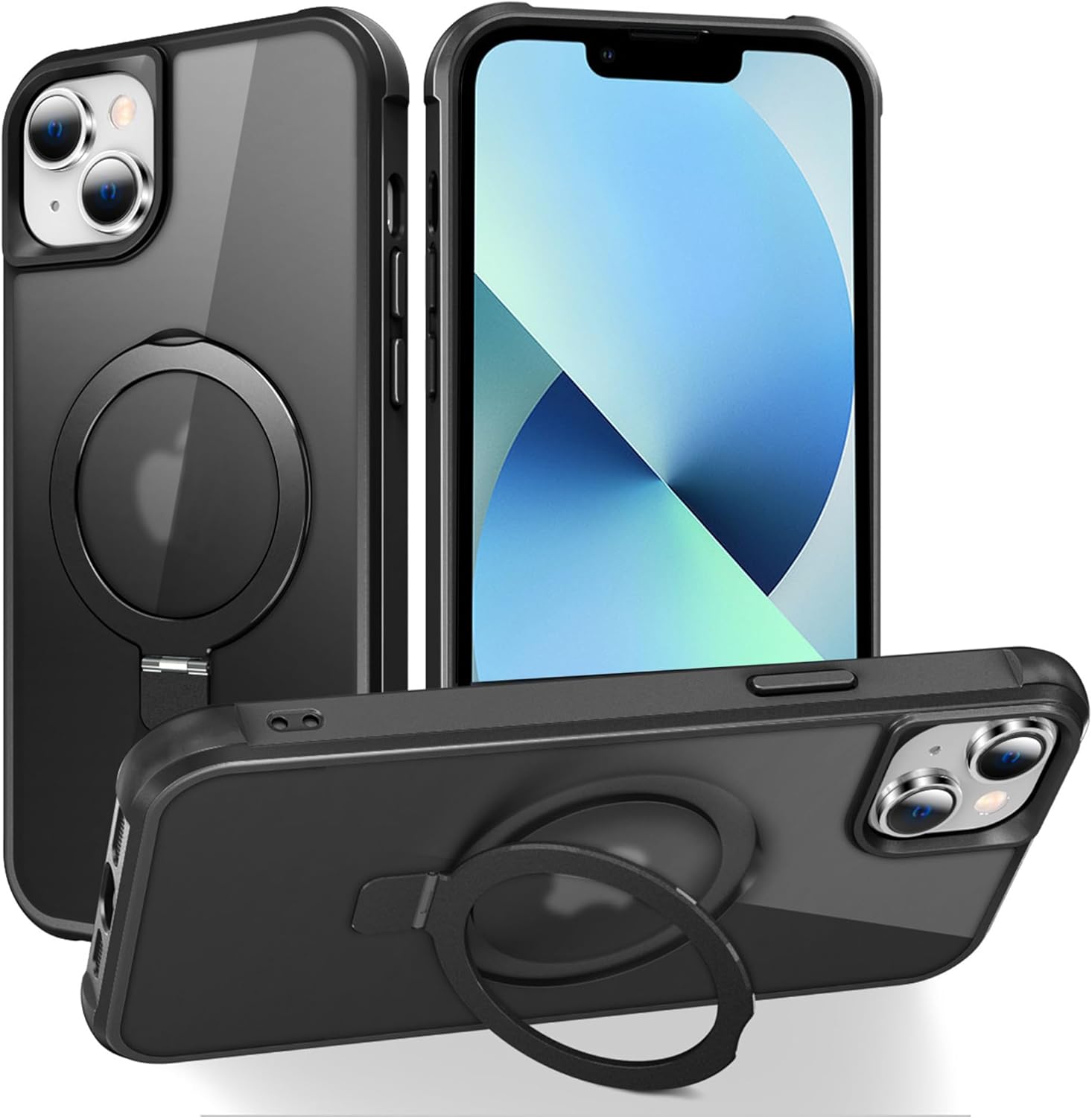 Designed for iPhone 13 Case & iPhone 14 Case with Invisible Magnetic O-Ring Stand Translucent Case for iPhone 13 & 14 6.1" [Designed for MagSafe][Great Grip Feeling], Black iphone 13 & 14 Black