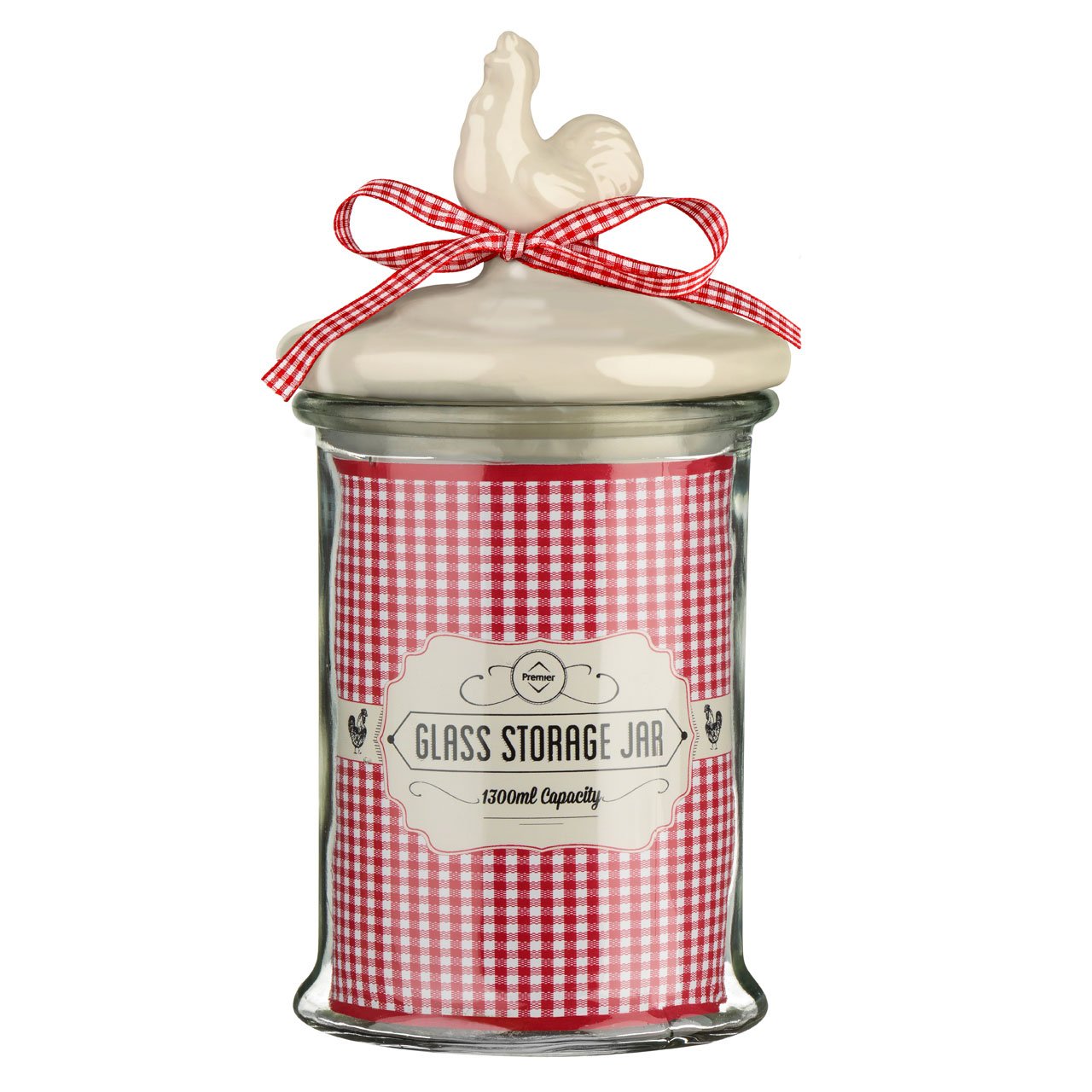 Premier Cream Housewares Glass Storage Jar 1300 Ml, 13X13x26