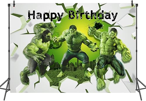 Miniatura 4 de Telón de fondo verde de 7 x 5 pies decoraciones de cumpleaños suministros de fiesta de súper ciudad Power Man para niños decoración de fotos