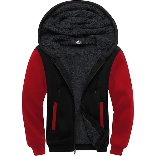 SCODI Hoodies for Men Heavyweight Fleece Sweatshirt - Full Zip Up Thick Sherpa Lined Hooded Jacket