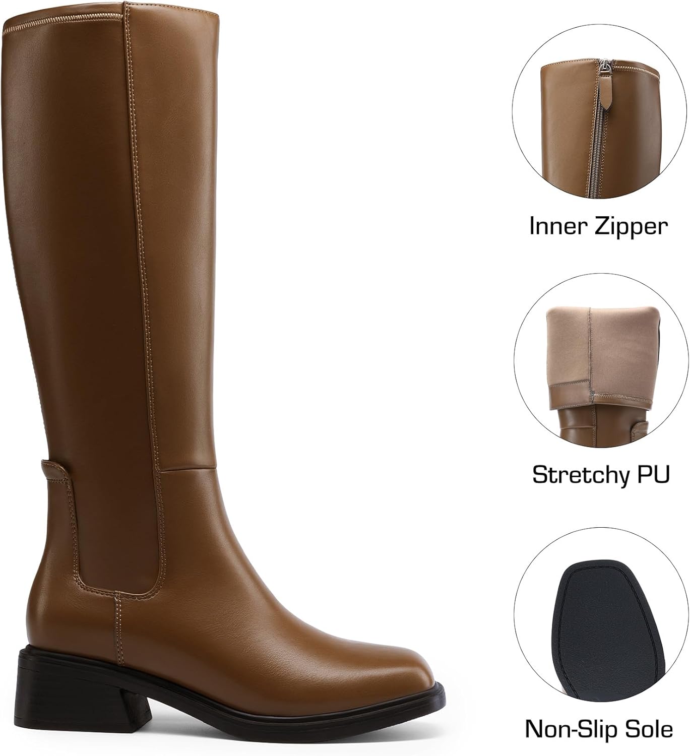 DREAM PAIRS Women's Knee High Boots Square Toe Low Block Heel Casual Comfort Riding Long Boots with Side Zipper - Image 3