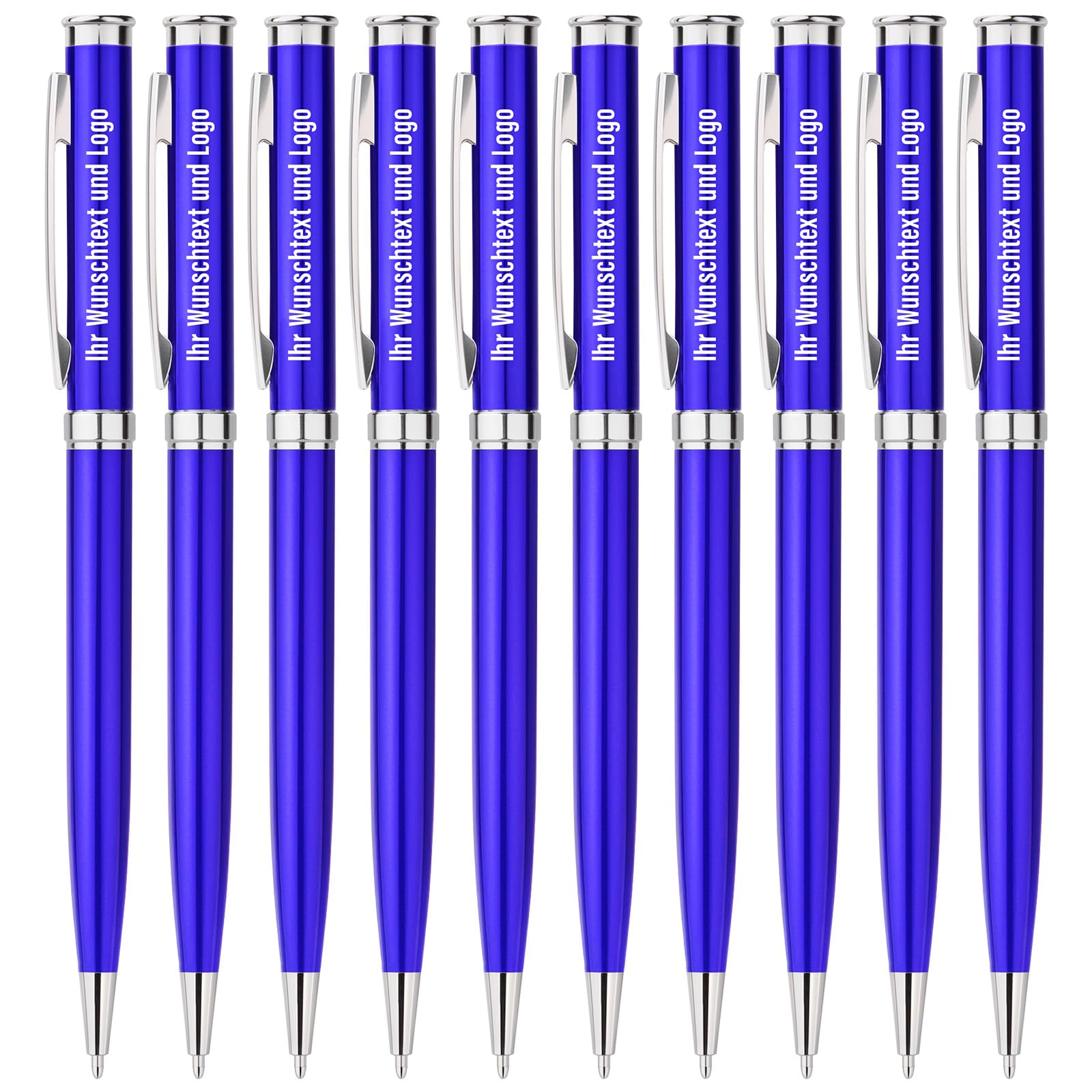 500er-Set Kugelschreiber Personalisiert,Dre-Kugelschreiber mit Gravur von Logo & Text,Hochwertige Blau Metall-Kulis für Business,Unternehmen,Werbeartikel,Events,Schule,Büro,Blau Tinte