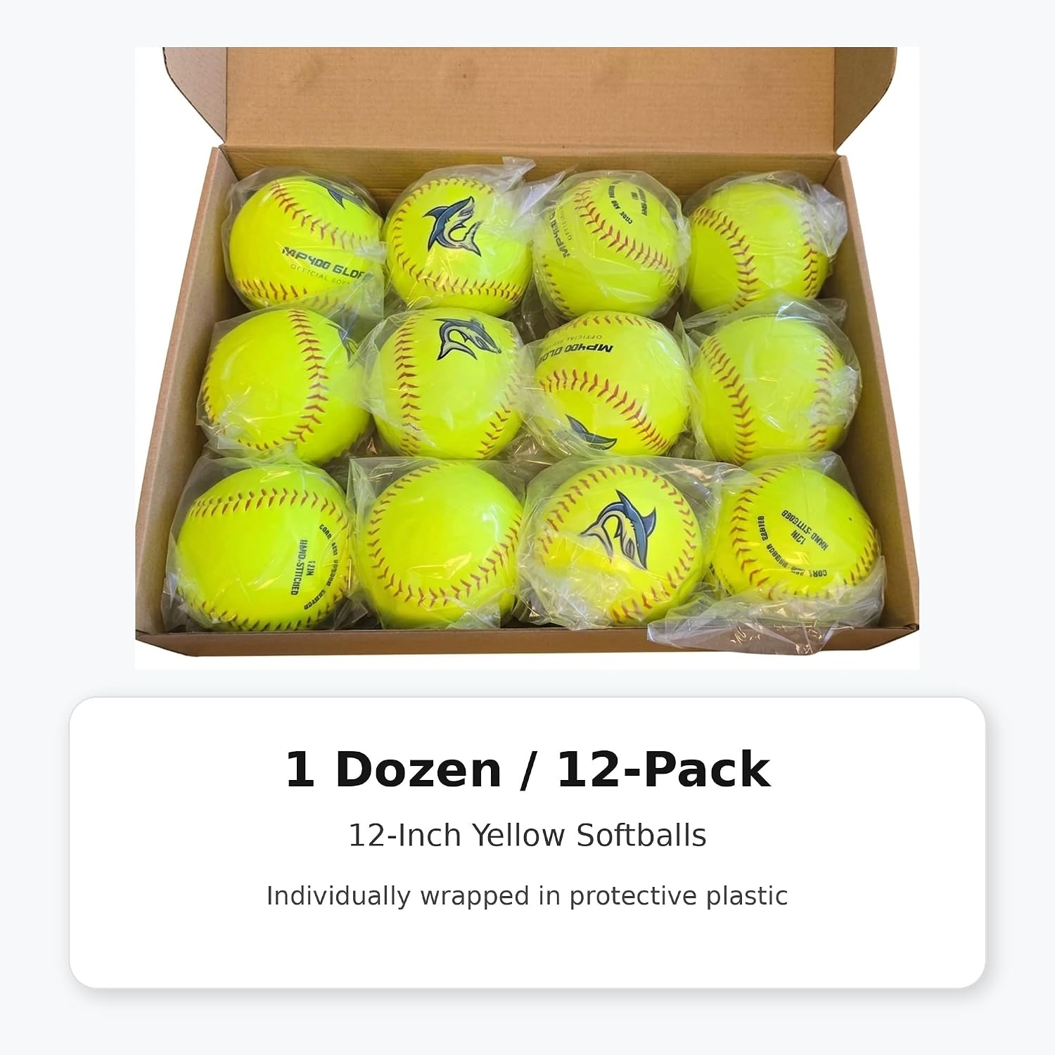 Yellow Softballs, 12-inch Hand Stitched Easy Grip Durable Softballs for Fastpitch, Slowpitch, Playing, Training, Batting Practice. Great for Coaches & Teams, 12 Pack
