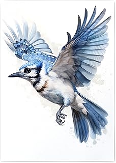 Blue Jay Wall Art Print - Blu Jay Print Poster Unframed - Watercolor Blue Jay Print - Blue Jay Portrait - Blue Jay Painting - Blue Jay Artwork Illustration (5x7)