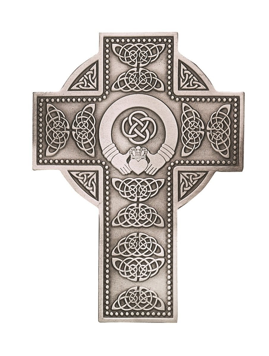 Fine Pewter Irish Celtic Claddagh Wall Cross, 5 1/4 Inch