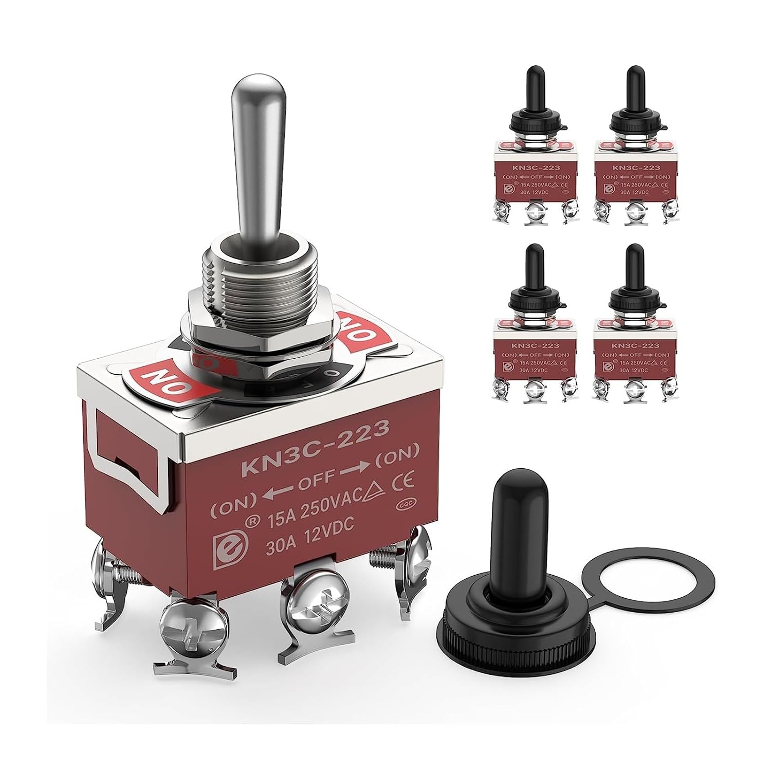 5PCS Momentary Toggle Switch 12V DC 3 Position 30A DPDT (ON)-Off-(ON) 6 Pin Car Toggle Switch with Cover Boot for Cars Boat Auto