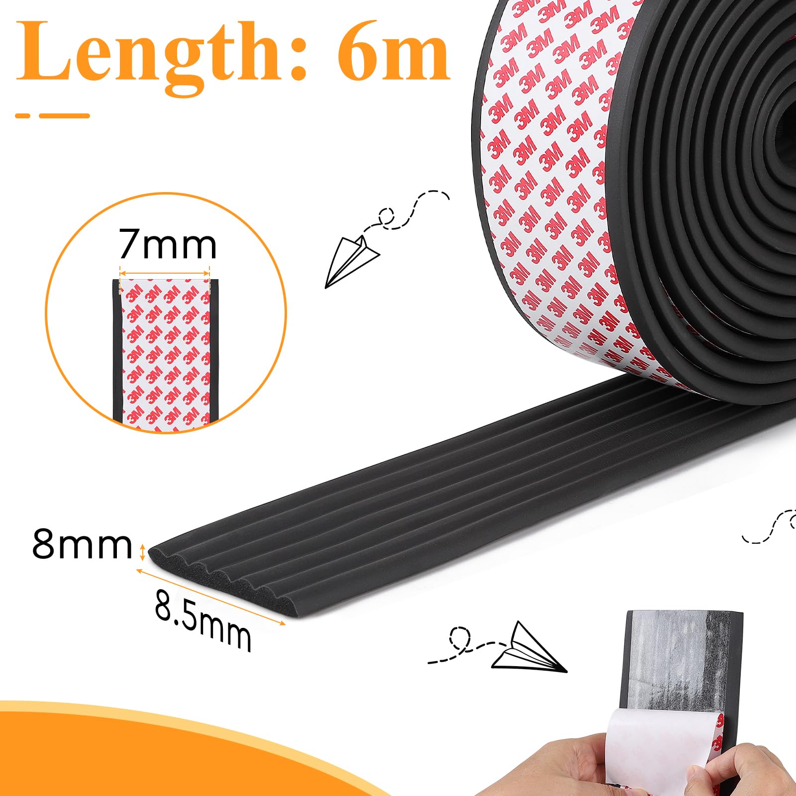 EFUTURETIME Bord en Mousse de Table Meuble Protection 6M, 8 cm de Large et 0,8 cm de Haut, Protections Souples de Bord Autocollantes (Noir)