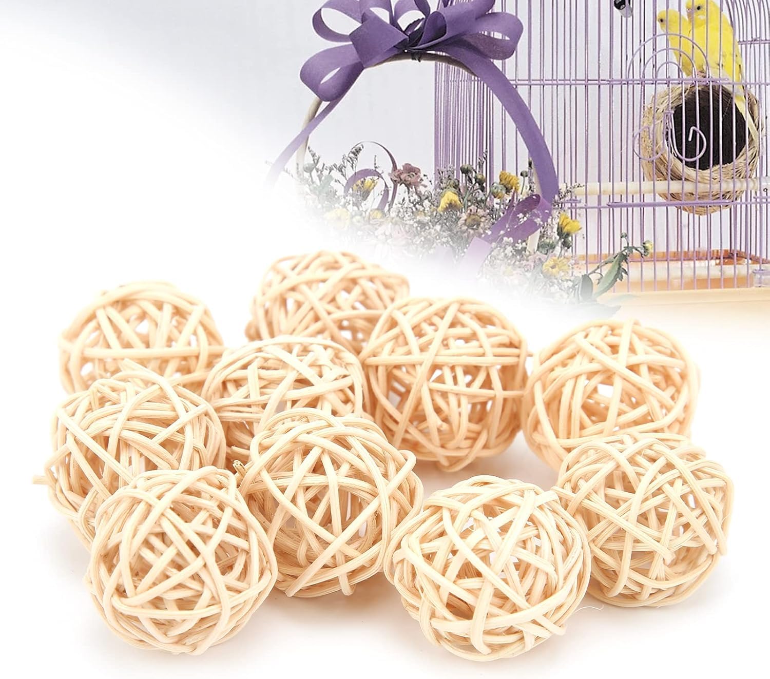10Pack 3CM Natural Rattan Balls Parrot Chewing Toys :for Conures,Parakeet, Cockatoo,Hamsters, and Bunny - Primary Color Wicker Balls for DIY Crafts,Party, Hotel,Bedroom,Bathroom,and Toilet Decorations 2