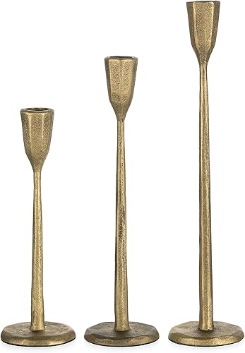 Miniatura 6 de Romadedi Portavelas dorado Portavelas cónico de hierro fundido, decoración antigua de latón, cónico para mesa de comedor de boda, mantel de